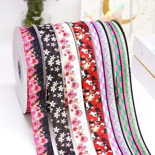 DIY Cartoon Stripes And Flower Printed Grosgrain Ribbon For Craft Supplies Sewing Accessories 5 Yards. 50172