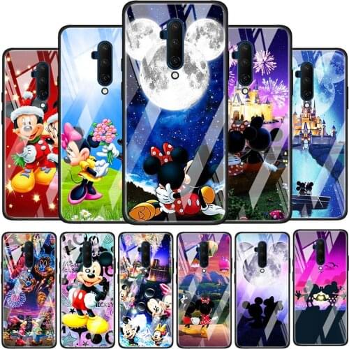 Mickey Minnie cute Glossy Protection Cover for OnePlus 9R 9 8T 8 7T 7 Pro Nord Z 5G Luxury Tempered Glass Phone Case