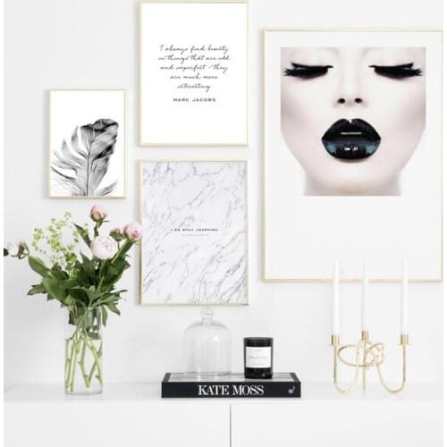 Fashion Girl Feather Canvas Poster Nordic style Wall Art Print Painting Beauty Quotes Decorative Picture Modern Home Decoration