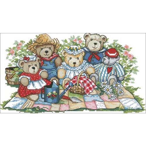 Picnic bear patterns counted 11CT 14CT 18CT Cross Stitch Set DIY Chinese Cross-stitch Kits Embroidery Needlework Home Deco