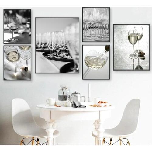 Wall Art Prints and Posters Yellow Champagne Wine and Bottle Kitchen Tower Canvas Painting Pictures for Dining Room Decoration