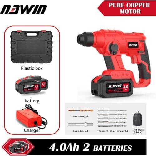 NAWIN 20V Electric Screwdriver 2 Functions Electric Rotary Hammer Drill Powerful Pure Copper Motor Household Light Hammer