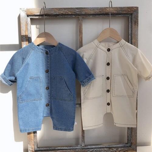2021 New Toddler Childrens Clothing Spring Baby Romper Infant Boy and Girl Jumpsuit Kids Long-sleeve Denim Romper