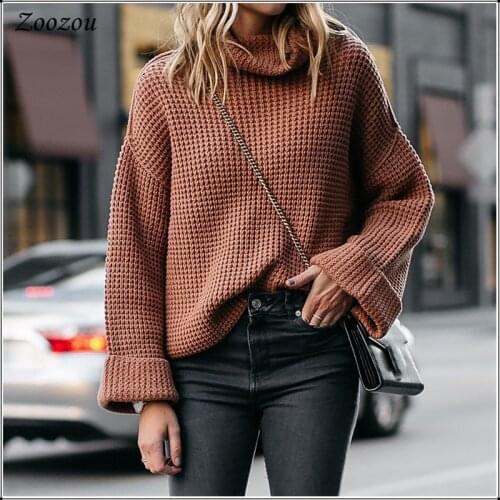 New Women Autumn Winter Fashion Sweaters Casual Solid Color Long Sleeve knit pullovershirt Loose Turtleneck Plus Size Sweater