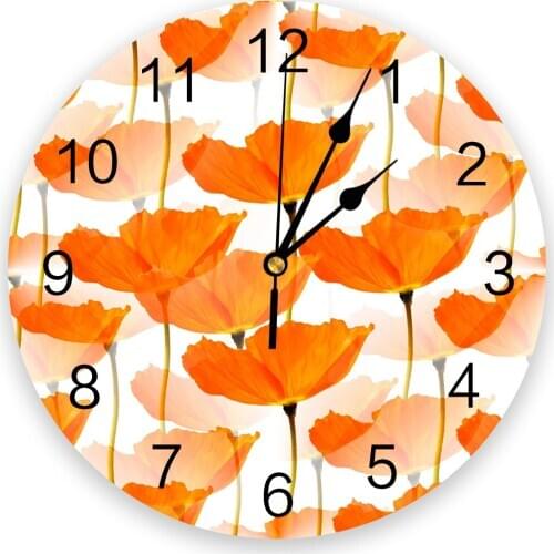 Orange Poppies On A White Background Wall Clock Home Decor Bedroom Silent Oclock Watch Wall Digital Clock