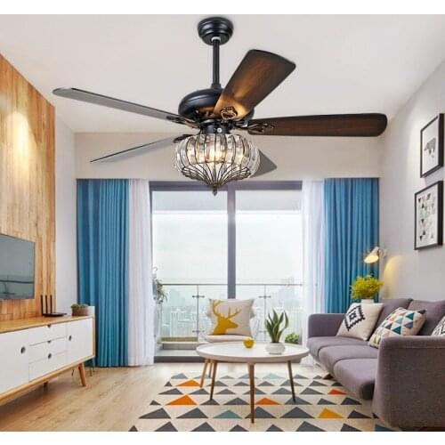 Ceiling Fan Light American Retro Crystal Chandelier Home Bedroom Living Room Fan Light Bedroom Dining Room Chandelier
