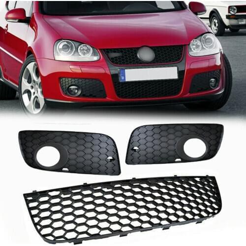 Auto Mesh Front Lower Bumper Grill Racing Grille + Fog Lamp Cover For VW MK5 Golf GTI Jetta GT 2005 2006 2007 2008 2009