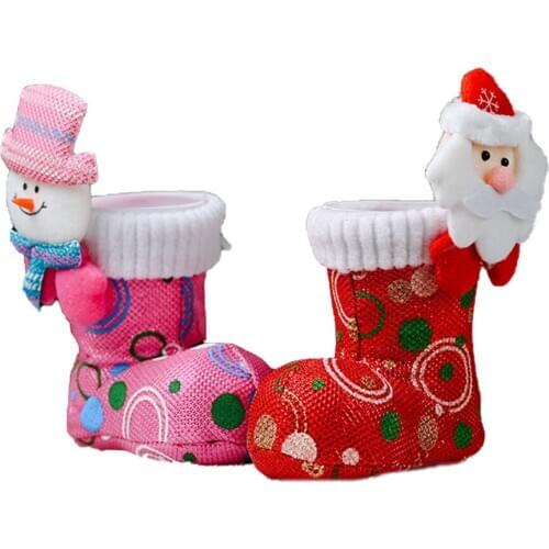 Christmas Candy Boots Santa Claus Snowman Cartoon Xmas Stockings Bright Cloth Holiday Party Gift Holders