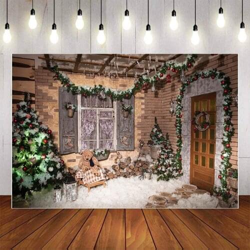 Mehofond Christmas Photography Background Winter Snow Christmas Tree Toy Bear Vintage Wall Backdrop Photophone Photo Studio
