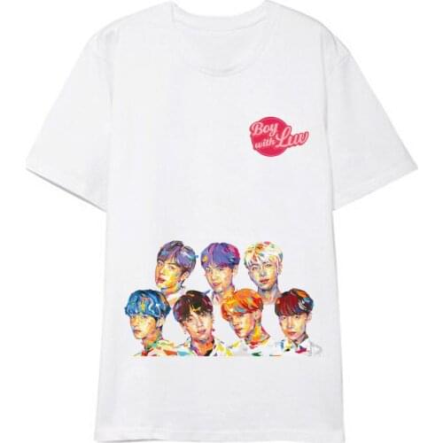 Kpop Cartoon Images Shirts Hip Hop Boy with luv Clothes Graffiti Bangtan Boys Tshirt T Shirt Short Sleeve Tops T-shirt