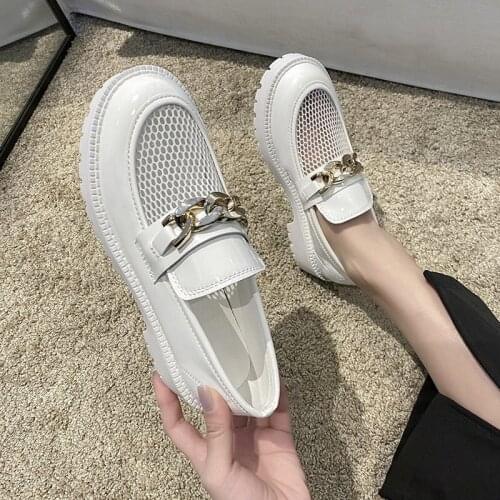 Korean style college wind mesh breathable thick-soled metal decoration fashion ladies small leather shoes summer new style
