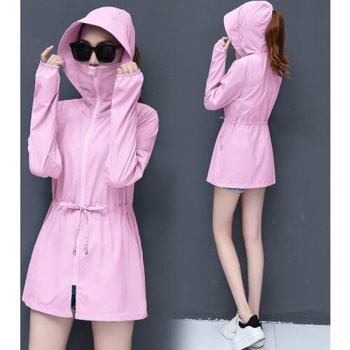 Sun-Proof Clothing Womens Spring and Summer Long plus Size Casual Korean Breathable Thin Lettered Hooded Outdoor beach dress