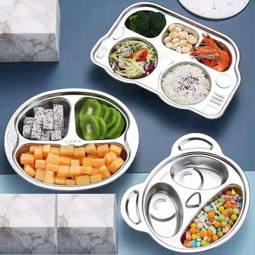 Childrens Plate Cute Bus 304 Stainless Steel Grid Plate Kids Breakfast Dinner Dinnerware Baby Food Feeding Dishes Tray