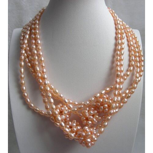 Amazing! 5Pieces pink rice Baroque akoy FW pearls necklace shipping free