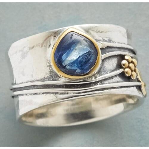 Vintage Boho Rings for Women Carved Flower Leaves Water Drop Crystal Inlaid Wide Face Finger Joint Ring Jewelry Bohemian Gifts