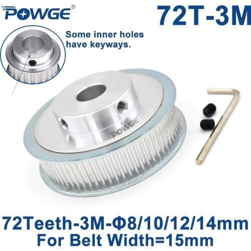 POWGE 72 Teeth HTD 3M Timing Pulley Bore 8/10/12/14/15/19/20/22mm for Width 15mm 3M Synchronous belt HTD3M Belt 72Teeth 72T CNC
