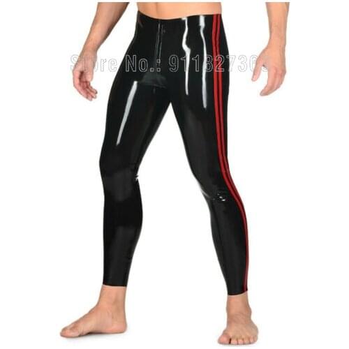 100% Latex Rubber Tight Leggings With Striped Color Thru Crotch Zip Customized