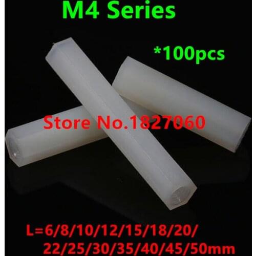100pcs Thread M4 Black/White Nylon Standoff Spacer Female to Female Column Plastic Long Hex Nut/Screws PCB Pillar