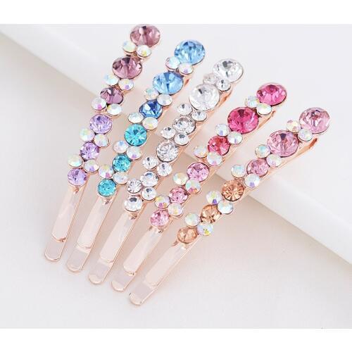 2Pcs/Set One-line Color Crystal Rhinestone Hair Clips Korea Style Fashion Women Hair Pins Barrettes Girl Hair Pin Hair Stick