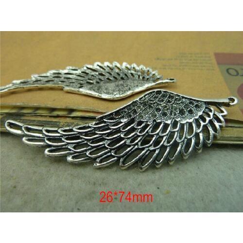 20 PCS Antique Silver Angel Wing Connectors For Jewelry Making Vintage Metal Alloy Wing Charms 26*74mm -Free Shipping