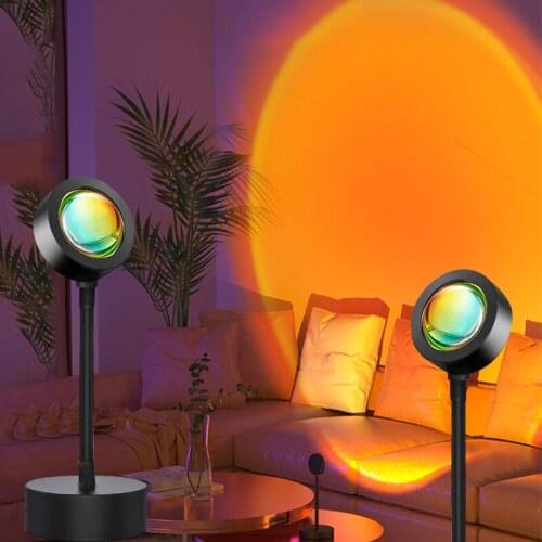 4-Color Rainbow Sunset Lamp LED Night Lights Projector Spotlight Bedroom Living Room Bar Wall Decoration Novelties Holiday Gift