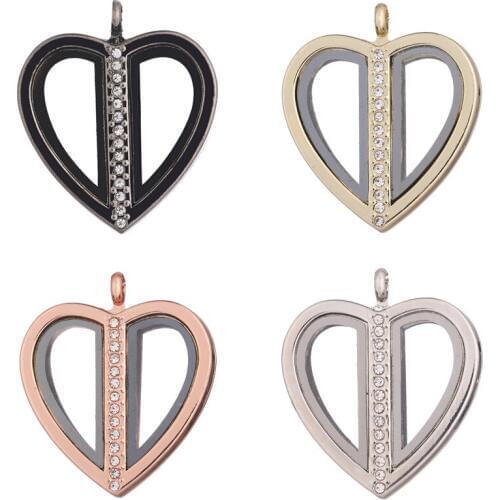 1pcs Two half hearts Alloy Magnetic Glass Rhinestone Lockets Living Memory Floating Charms pendant for necklace women Jewelry