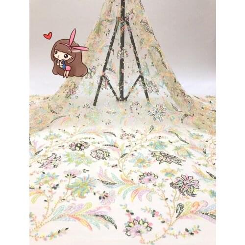 African French Tulle Lace Fabric with Sequins SYJ-110689 High Quality Nigerian Mesh Net Lace Fabric for Sewing