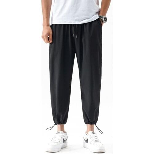 Spring and Autumn Men Nylon Jogger Pants Spring Autumn Male Casual Solid Elastic Waist Baggy Trousers Men Sweatpants