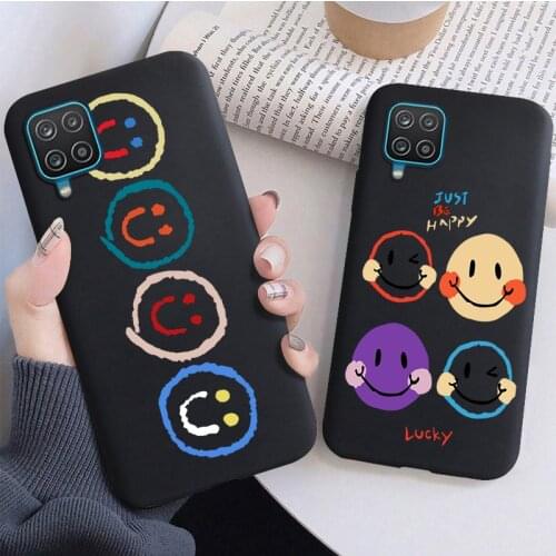 Phone Case for Samsung A10 A20 A30 A40 A50 A70 A21 A31 A51 A71 A41 A32 A42 A52 A72 Fashion Cartoon Smile Face Black Soft Cover