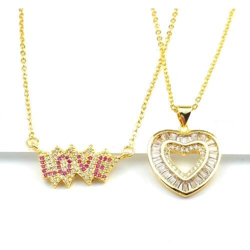 Zircon Tennis Letter Necklace for Women Gifts Cubic Zirconia Love Necklace Letters Jewelry Heart Charms 24K Gold Necklace collar