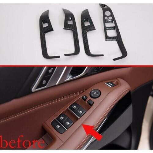 For BMW X5 G05 2019 2020 Carbon Fiber Style Door Window Armrest Cover Switch Panel Trim Molding Garnish