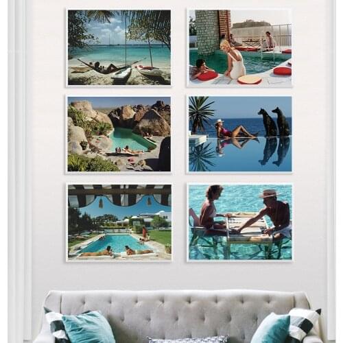 Poolside Glamour Fashion Art Print By Slim Aarons Vintage Photography Poster Retro Wall Art Pictures Canvas Painting Home Decor