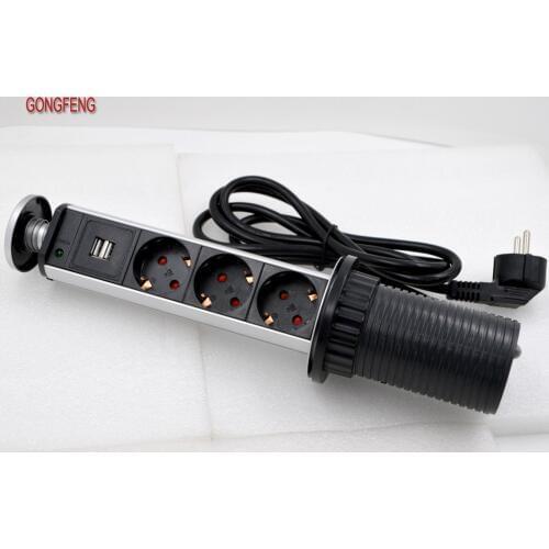 GONGFENG 1PCS NEW European Socket Office Hidden Desktop outlet vertical Socket Euro Standard with USB Socket Special Wholesale