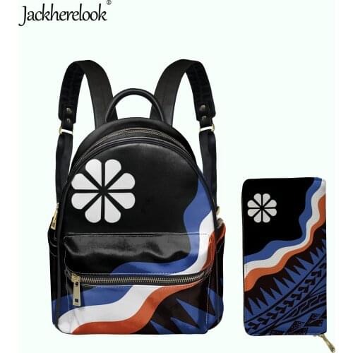 Jackherelook Fashion Island Kwajalein Flag Polynesian Design Womens PU Mini Backpack Wallet 2pcs/Set Girls Small Schoolbag Purse