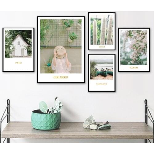 Cactus Girlhood Cabana Flower Wooden Boat Wall Art Canvas Painting Nordic Posters And Prints Wall Pictures For Living Room Decor