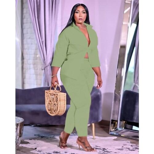 L~4XL Plus Size Two Piece Set African Women Shirt Tops and Pant Suits Summer Elegant 2 Piece Sets Outfits Tracksuit Clothing