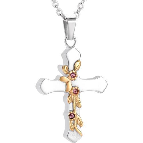 IJD8741 High Quality Gold Flower Carved Cross Cremation Pendant Keepsake Necklace Ashes Holder Urn Memorial Funeral Jewelry