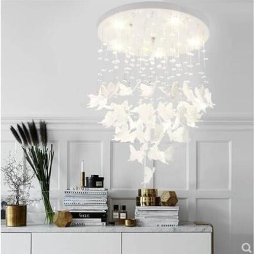 L Butterfly chandelier Nordic restaurant bedroom simple modern creative porch cloakroom crystal ceiling Princess room lamp led