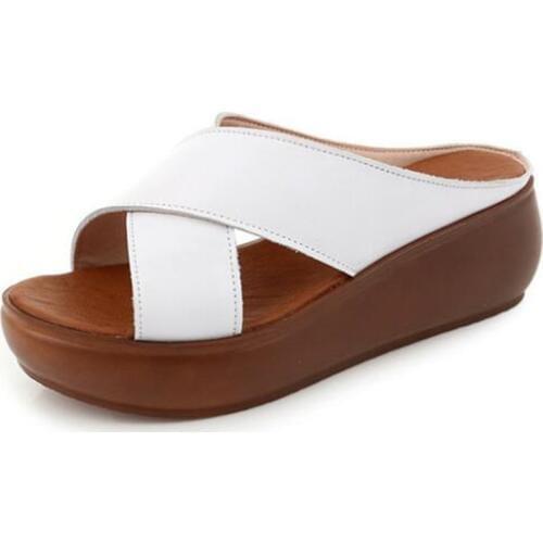 2020 New Summer Open Toe Sandals Genuine Leather Slippers Platform Thick Bottom Wedge Sandals Women Slippers Casual Large Size