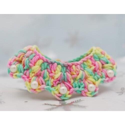 Cute Dog Collar Sweet Crochet Woolen Dog Bandana Bowknot Pet Necklace Manual Cat Scarf for Small Dogs Pink Kitten Accessories