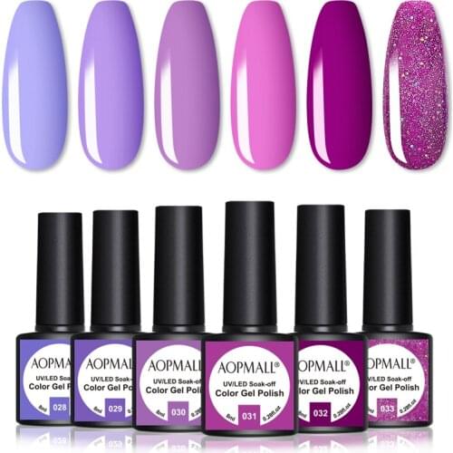 6 Color 8ML Purple Gel Nail Polish Set Soak Off UV Lamp Hybrid Varnishes Set Base Top Nails Art Nail Gel Polish Kit