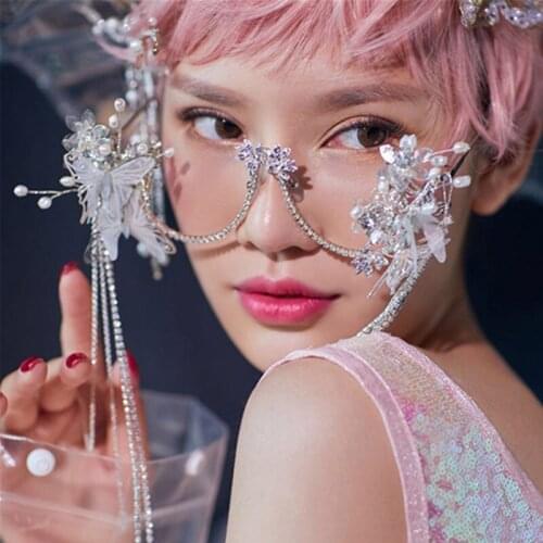 New Delicate Butterfly Flower Fashion Glasses Eyeglass Woman Charm Hyperbole Wedding Photo Body Jewelry Geometry Rhinestone