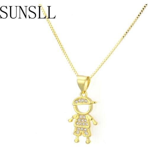 SUNSLL New Gold/Silver Color Copper Boy necklace White Cubic Zirconia Classic Pendant Neckalce for Children Birthday Gifts