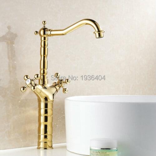 Basin Swivel Gold Faucets Mixer Taps Golden Plated Hot and Cold Double Handles Crane G1015