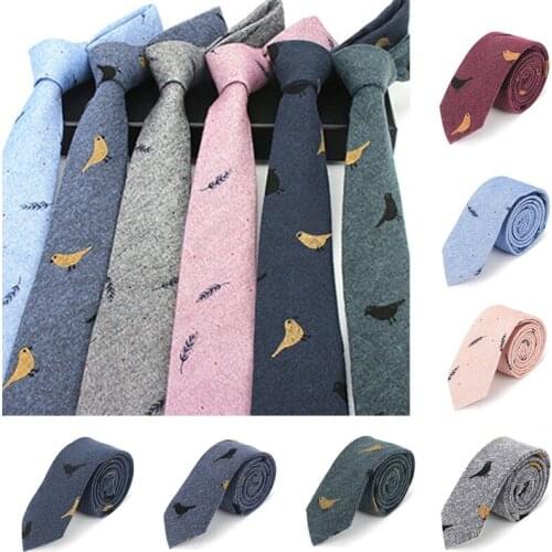Q Fashion Men Ties 145CM Cotton Narrow Skinny Tie Bird Leaves Printed Necktie Accessories Daily Wear Cravat Wedding Party