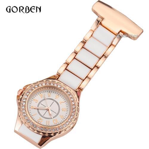 Luxury Crystal Rose gold Nurse Pocket Watch Fashion Clip-on Nurse Fob Watches Women Men Metal Doctor Paramedic Brooch Clock 2020