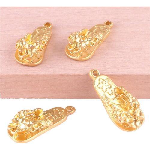 12pcs 23398 Gold Color Flower Flip-flops Charms Pendant For Jewelry Making Bracelet Handmade Accessories