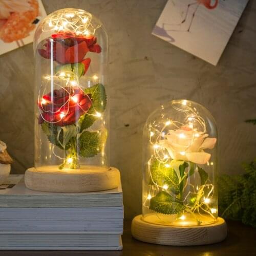 LED Beauty Rose and Beast Battery Powered Red Flower String Light Desk Lamp Romantic Valentines Day Birthday Gift Decoration