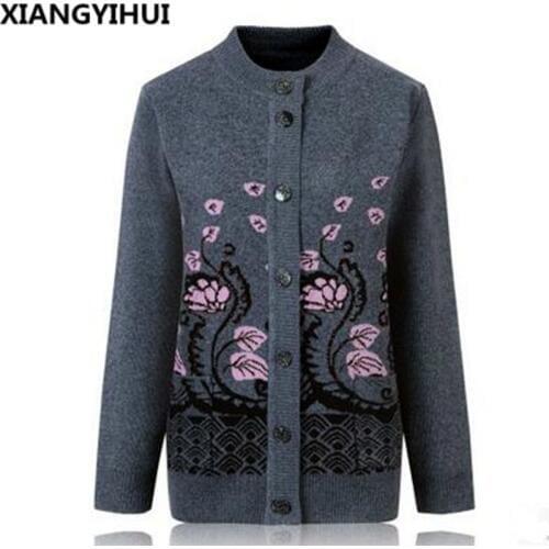High quality mother sweater fashion hot diamonds woolen cashmere in elderly women cardigan big size Warm mothers coat