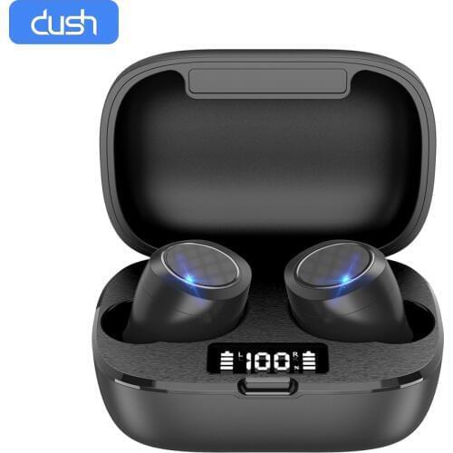 DUSH TWS Wireless Headphones 5.0 True Bluetooth Earbuds IPX5 Waterproof Sports 3D Stereo Sound Earphones with Charging Box